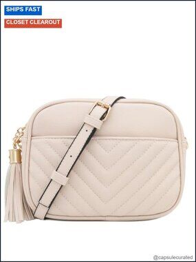 Chevron Quilted Crossbody Camera Bag with Chain Strap and Tassel